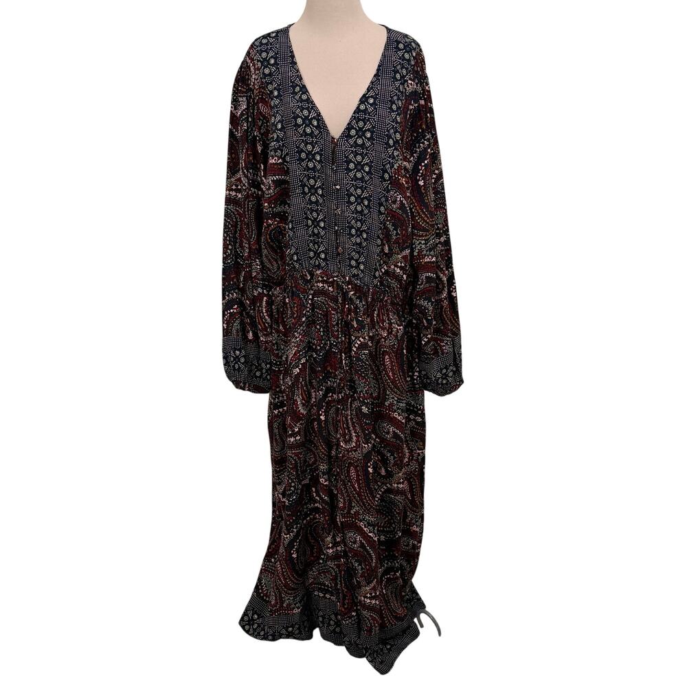 Knox Rose Maxi Dress Size 2X Button Front Tie Waist Pockets Peasant Boho